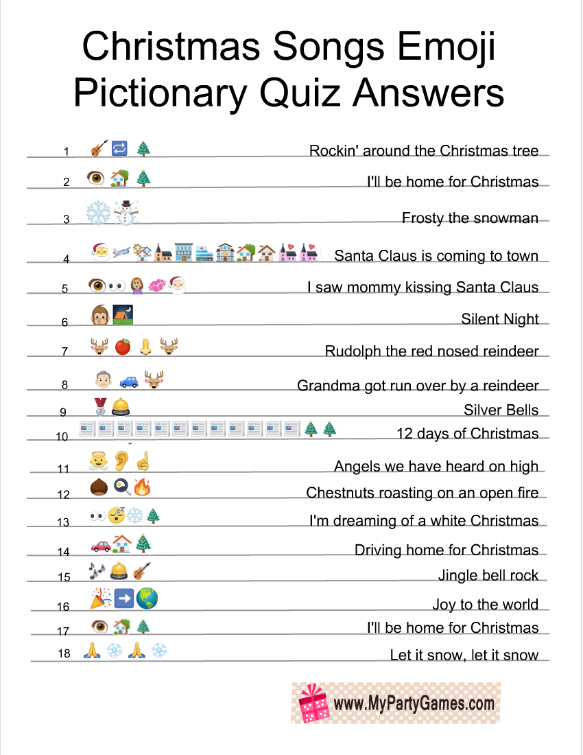 Free Printable Christmas Songs Emoji Pictionary Quiz