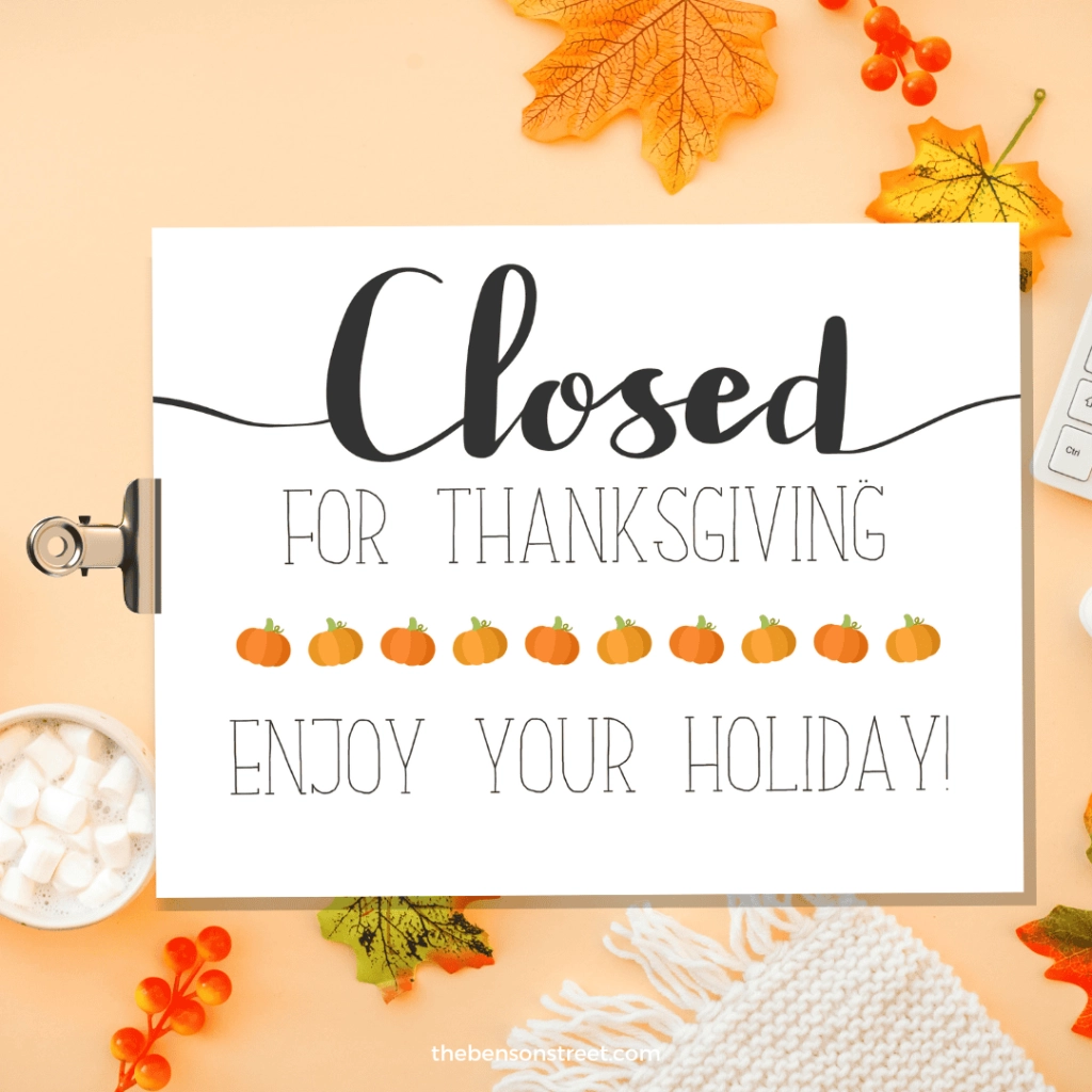 printable closed sign for thanksgiving