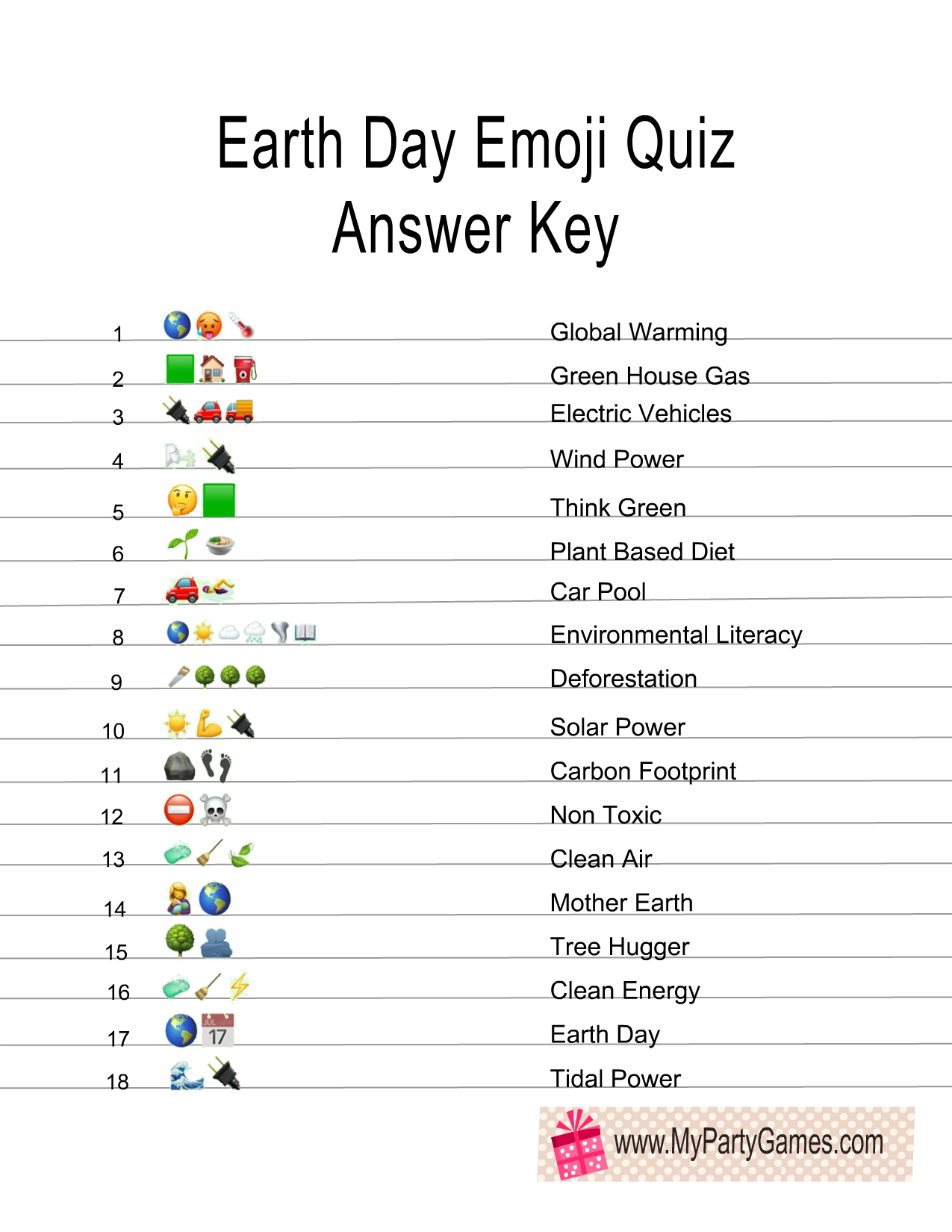 Free Printable Earth Day Emoji Pictionary Quiz