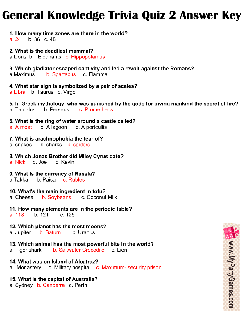 Free Printable General Knowledge Trivia Quizzes With Keys Free Printable General Knowledge Trivia Quizzes With Keys
