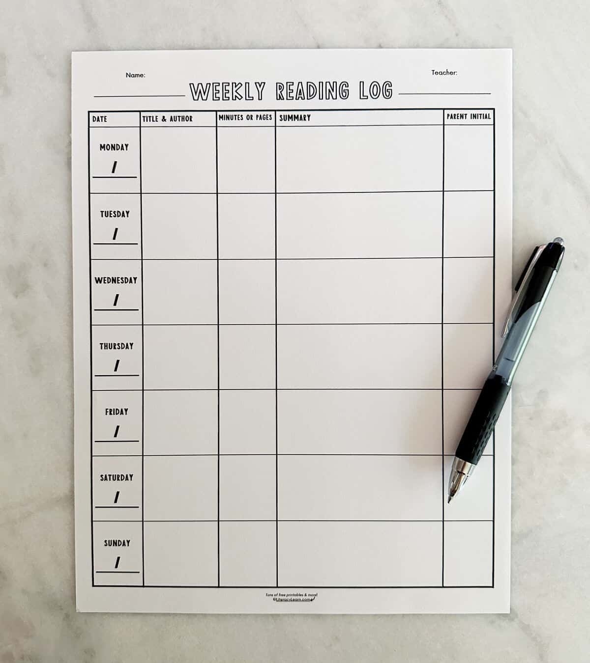 free printable weekly reading logs free printable weekly reading logs