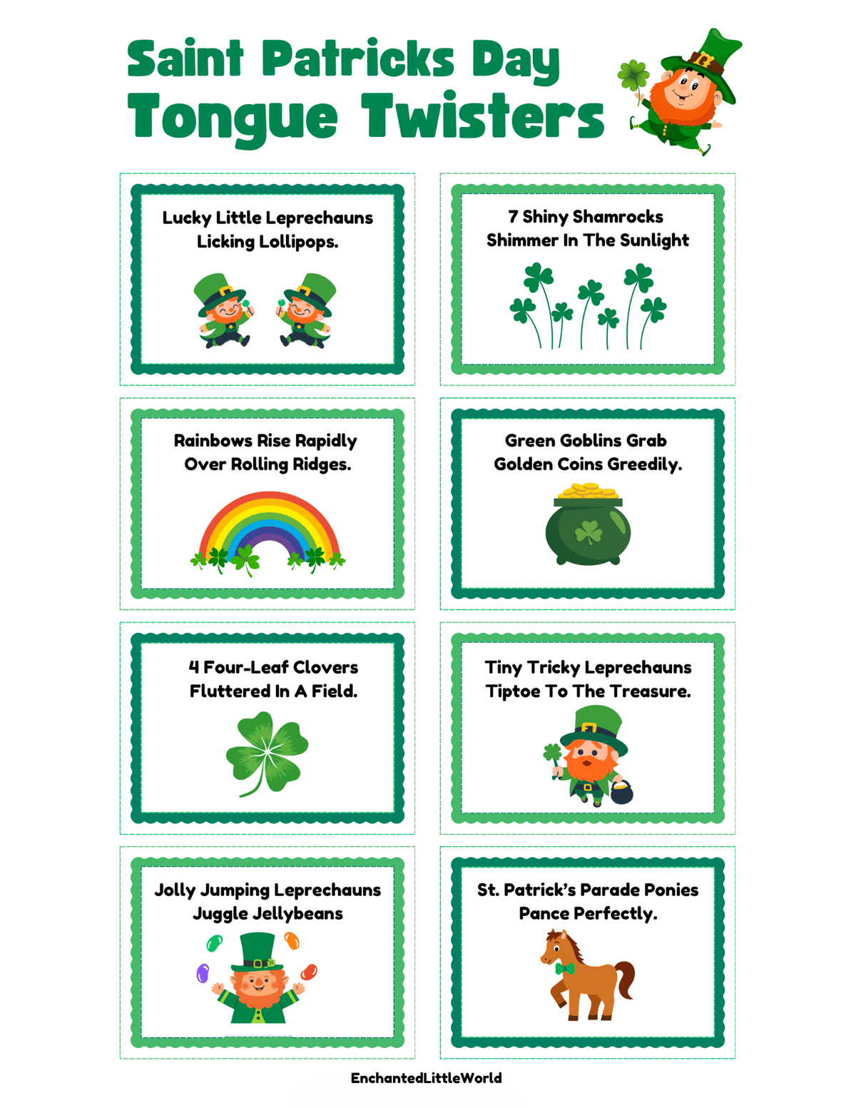 Free Printable St Patricks Day Tongue Twisters