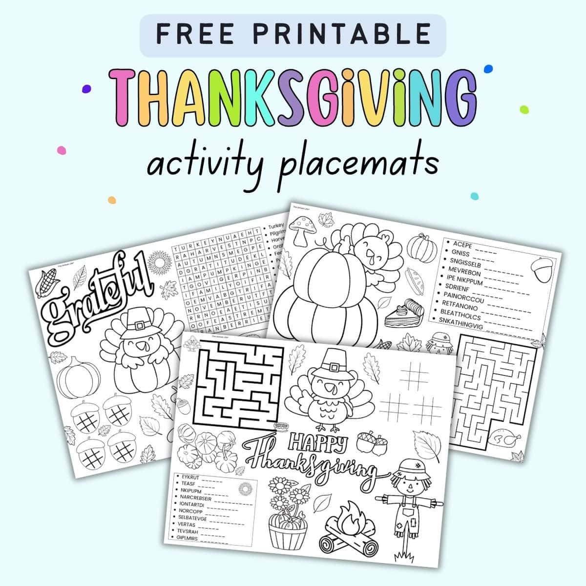 Free Printable Thanksgiving Activity Placemats Free Printable Thanksgiving Activity Placemats