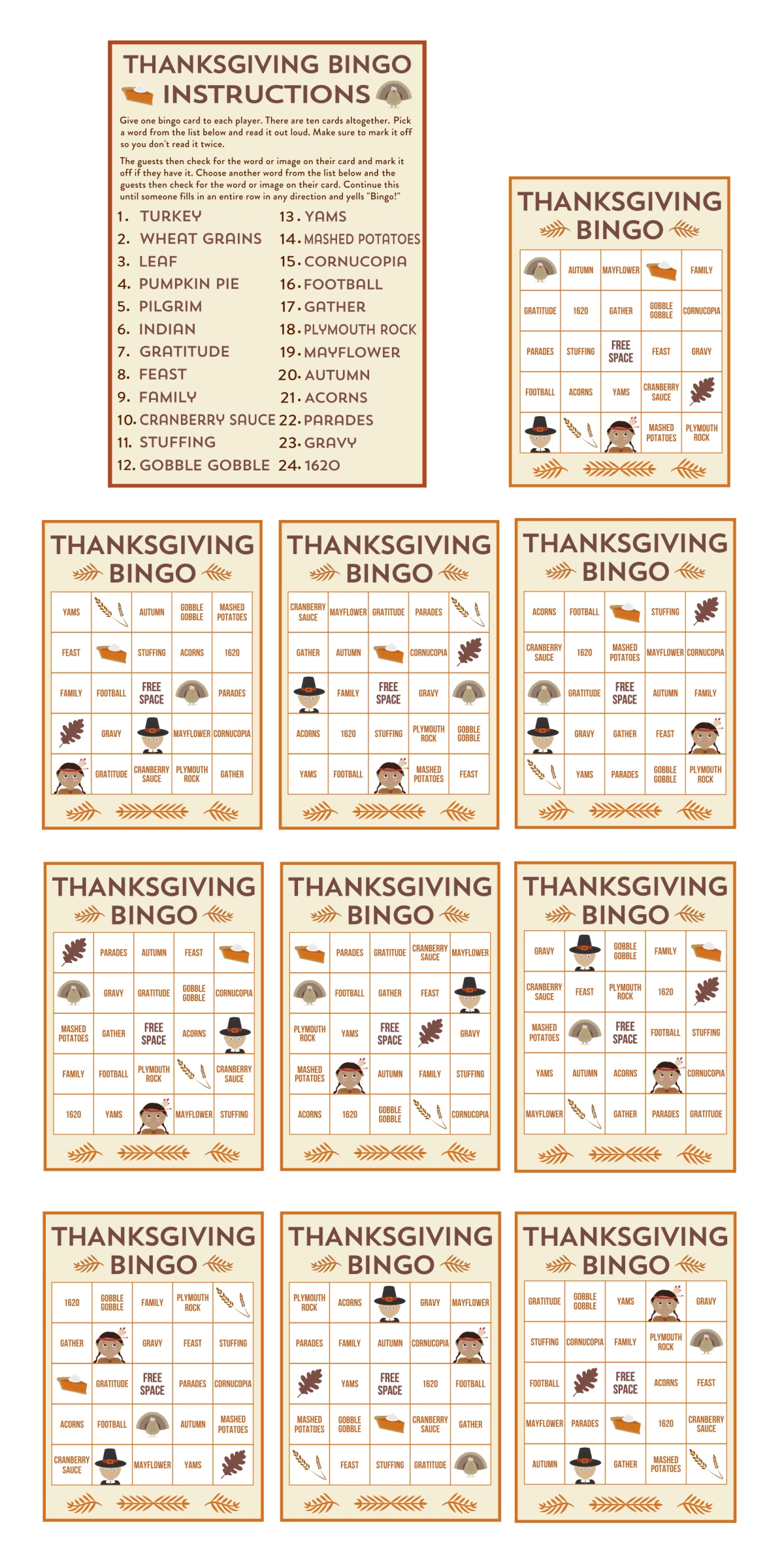Free Printable Thanksgiving Bingo Cards