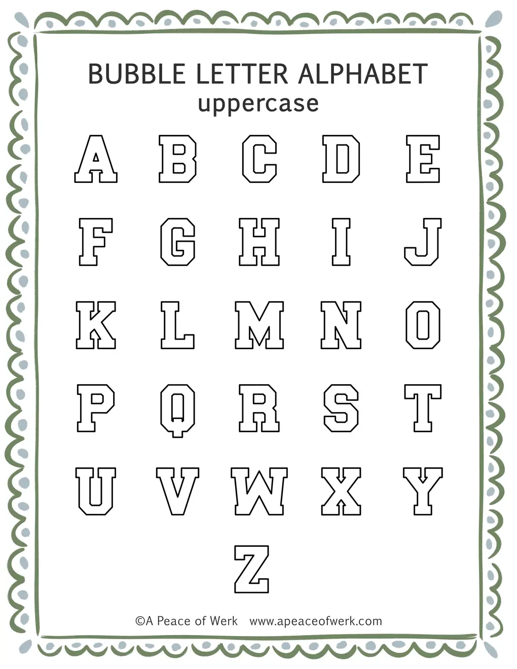 Free Printable Varsity Bubble Letters A Z Free Printable Varsity Bubble Letters A Z