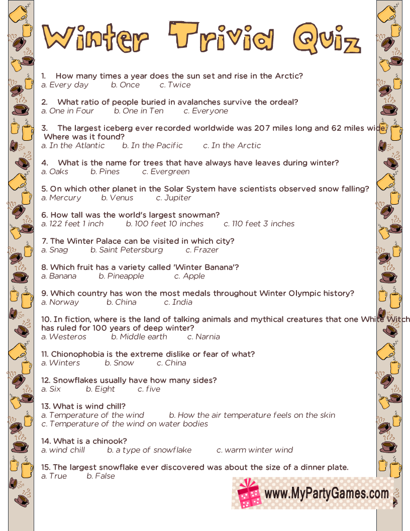 Free Printable Winter Trivia Quiz With Answers Free Printable Winter Trivia Quiz With Answers