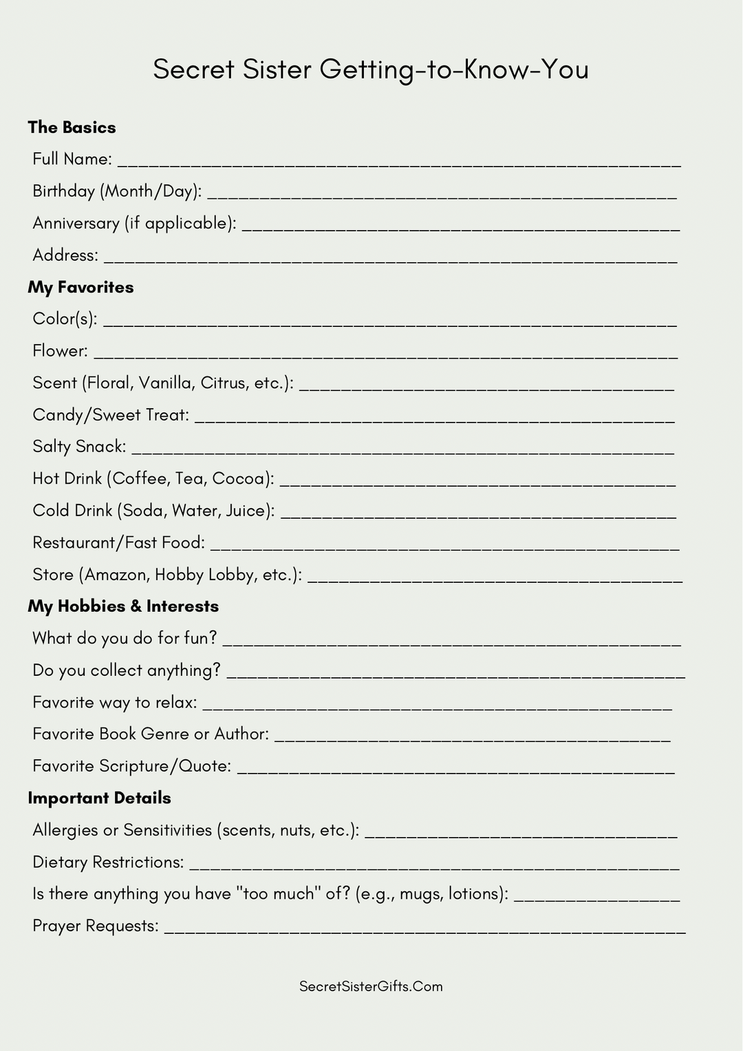 free printable secret sister forms
