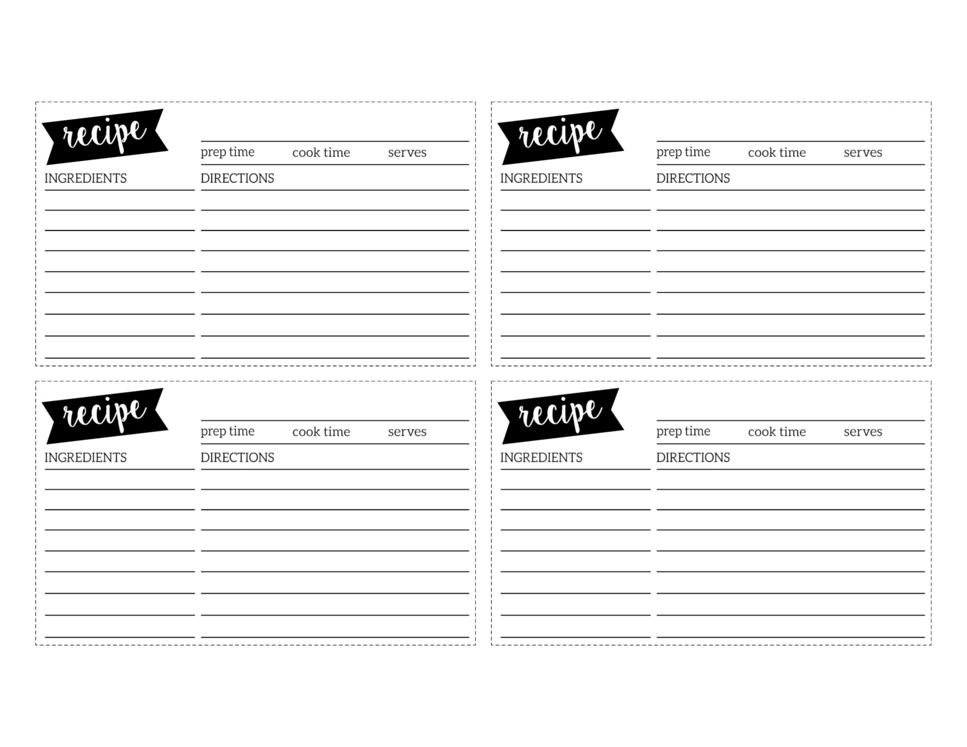Free Recipe Card Template Printable