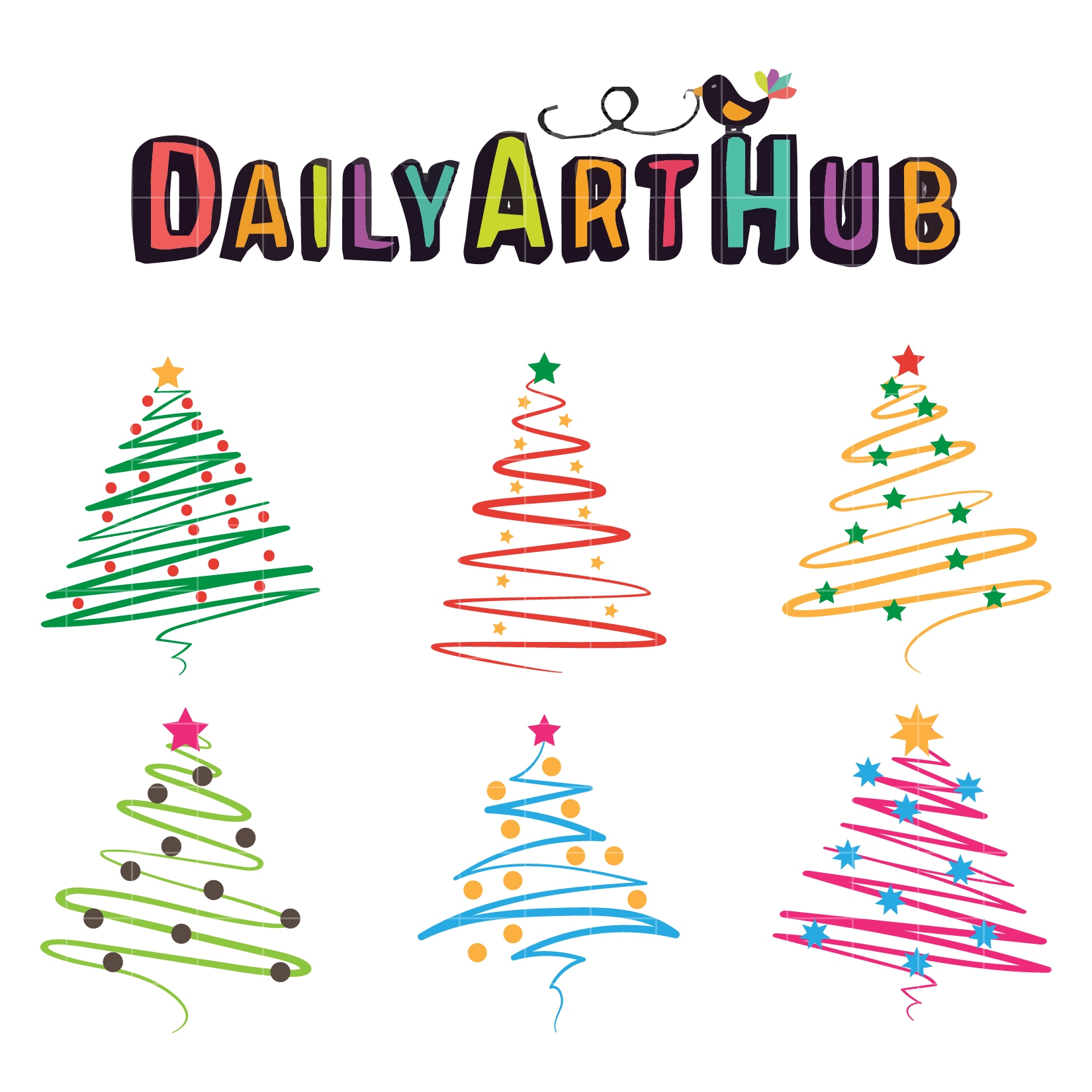 Free Simple Christmas Trees Clip Art Set