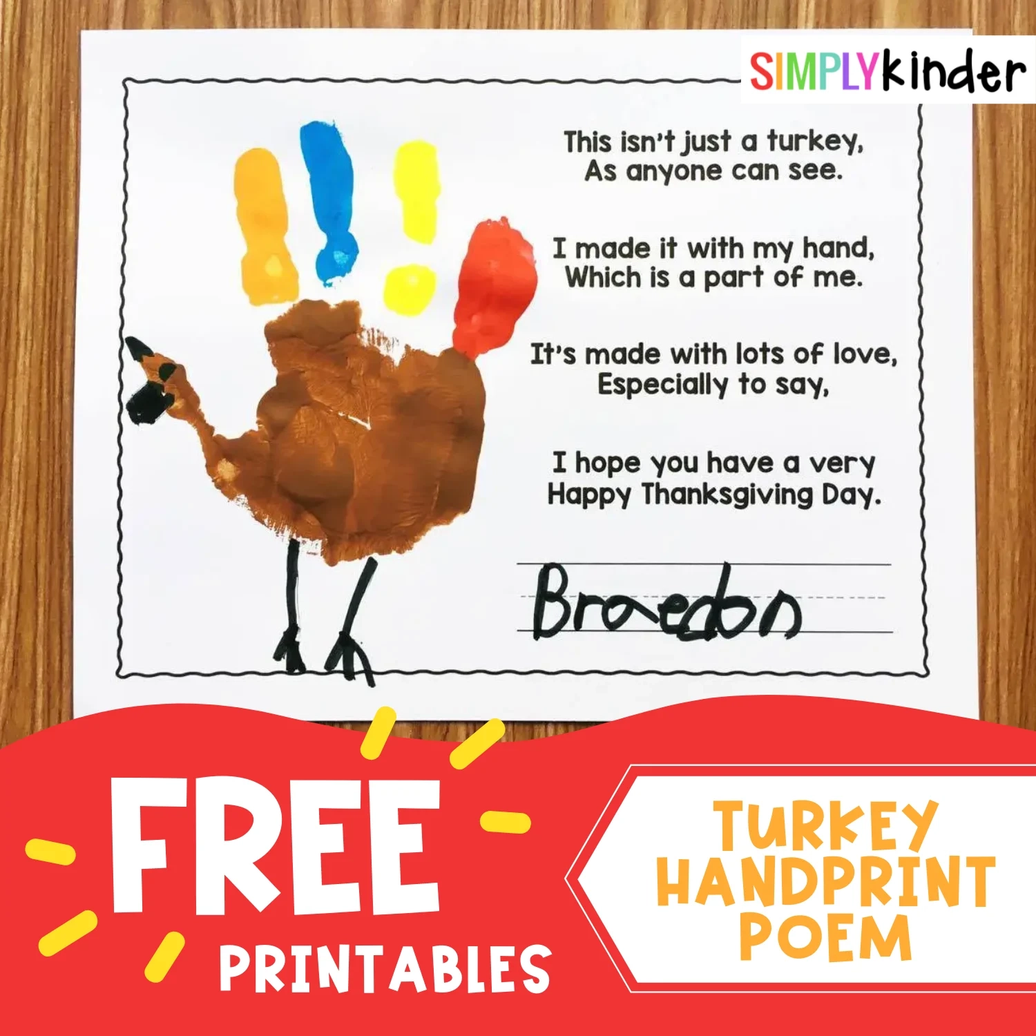 Free Turkey Handprint Poem