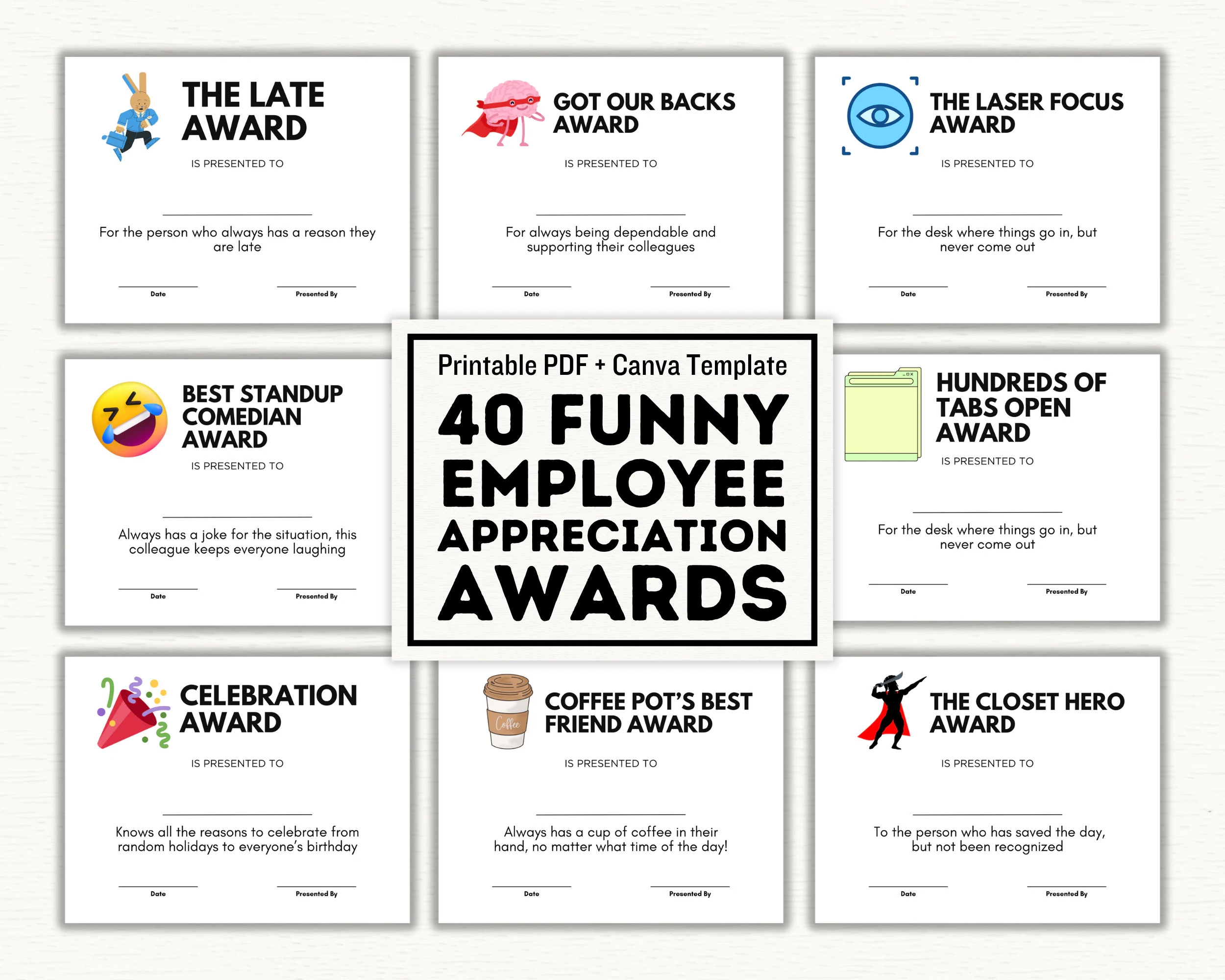 Funny 40 Employee Award Certificates