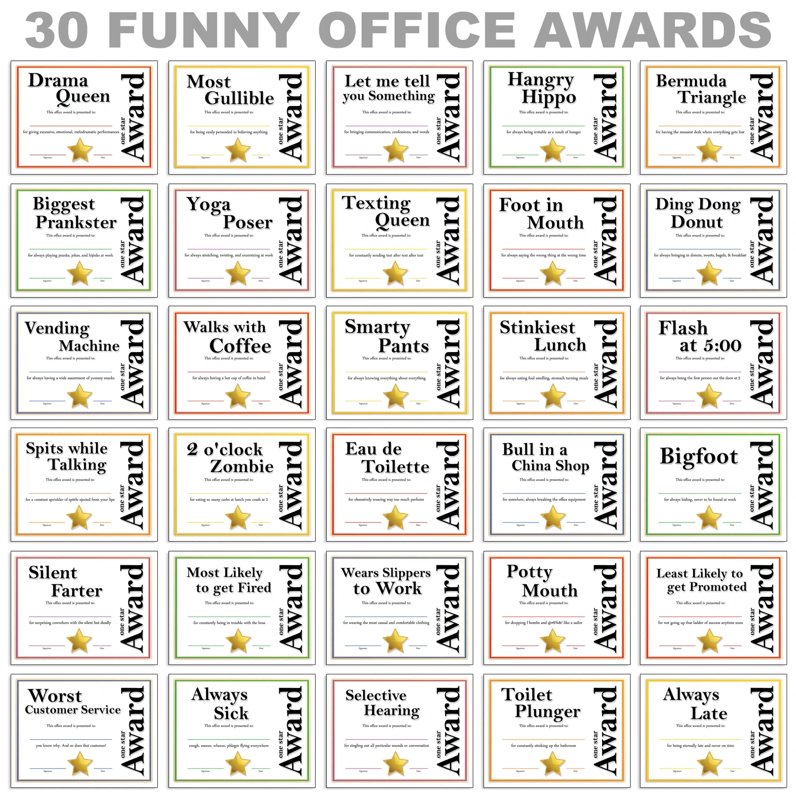 Funny Office Awards 30 Printable