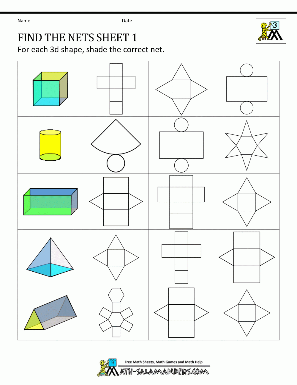 free printable nets of 3d shapes