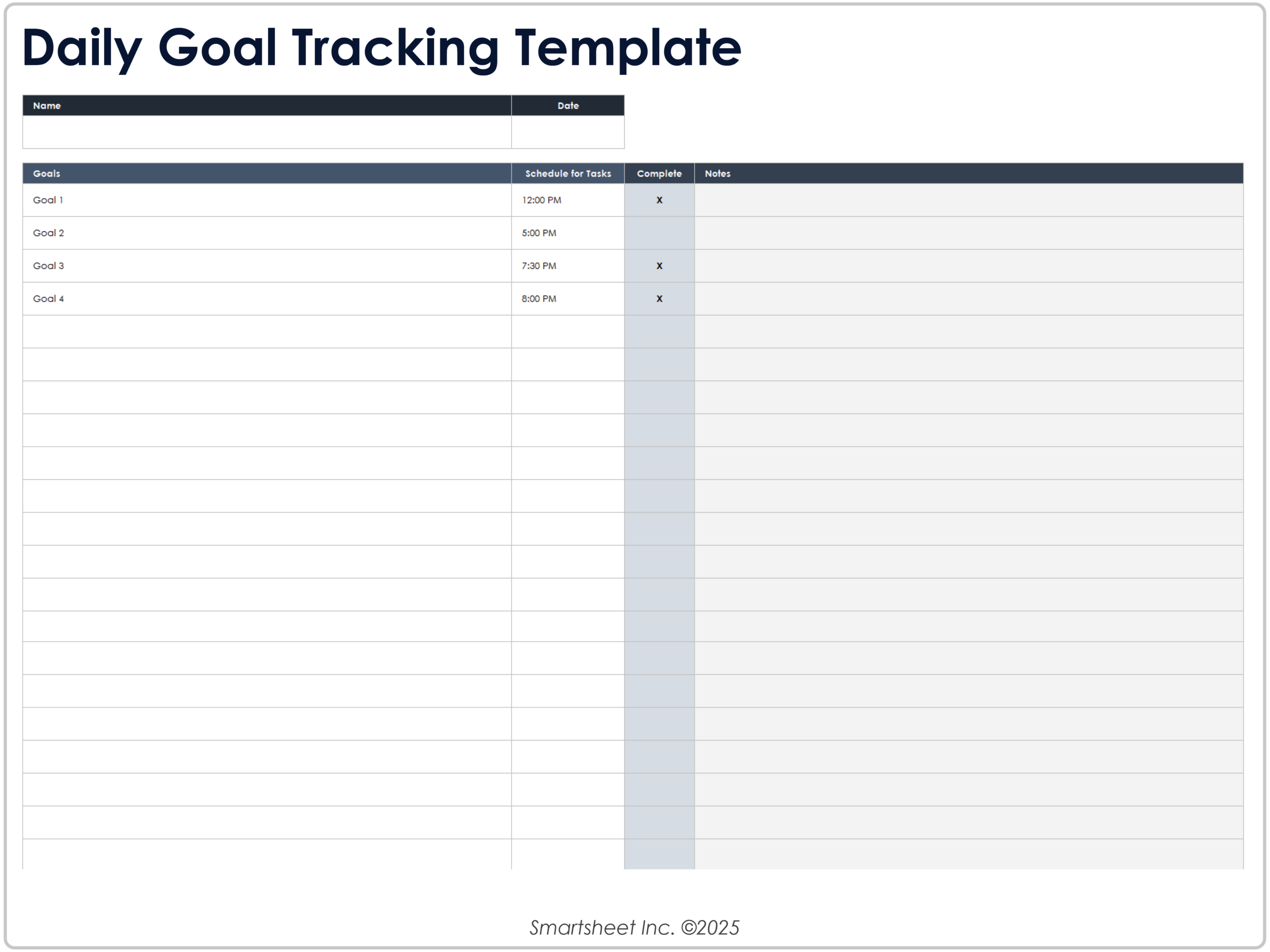 Goal Tracking Setting Templates