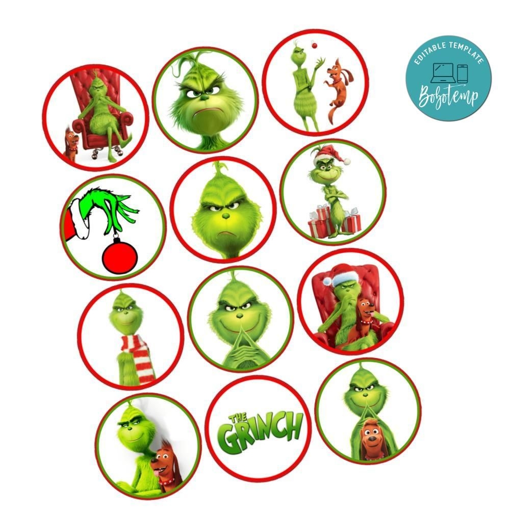 Grinch Cupcake Toppers Template Printable Instant Download