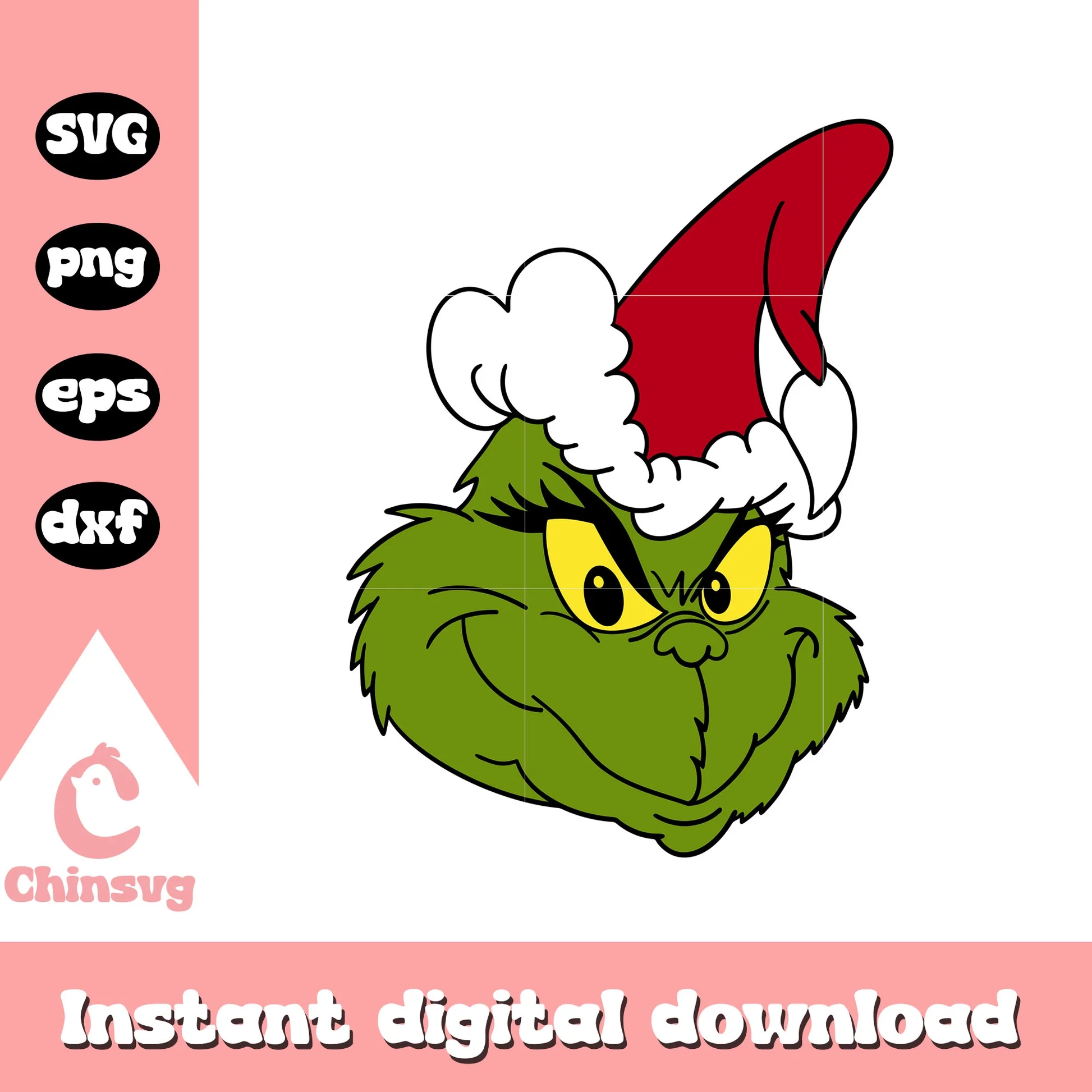 Grinch Face Santa Hat Christmas Svg