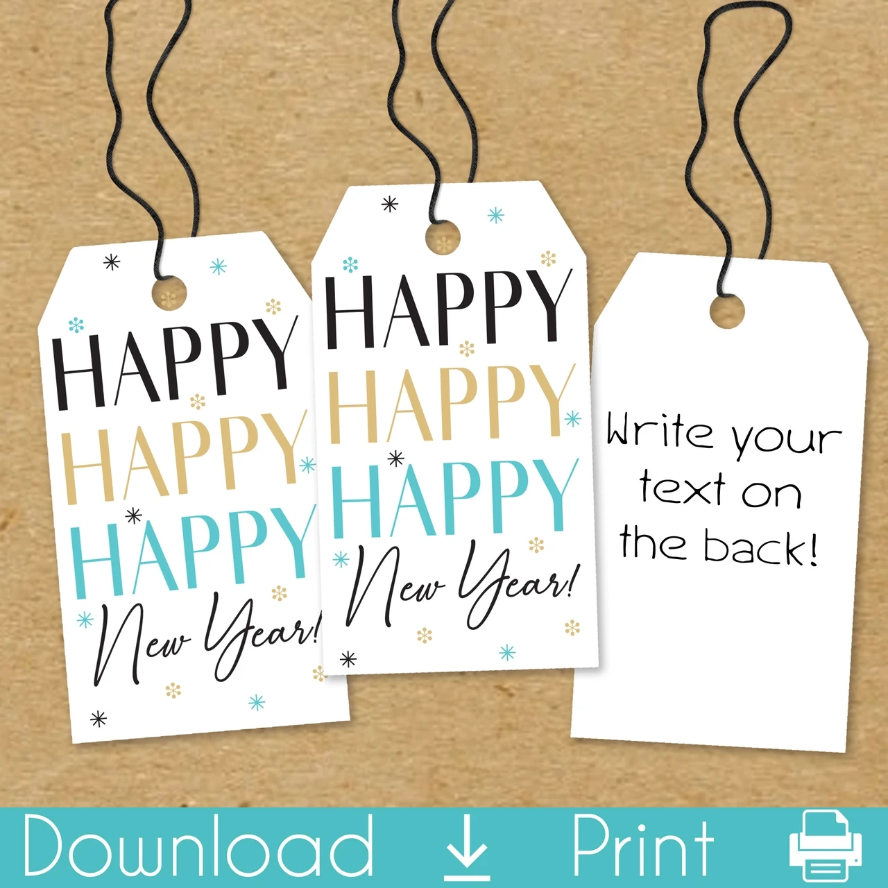 Happy Happy New Year Printable Party Favor Tags Instant Download