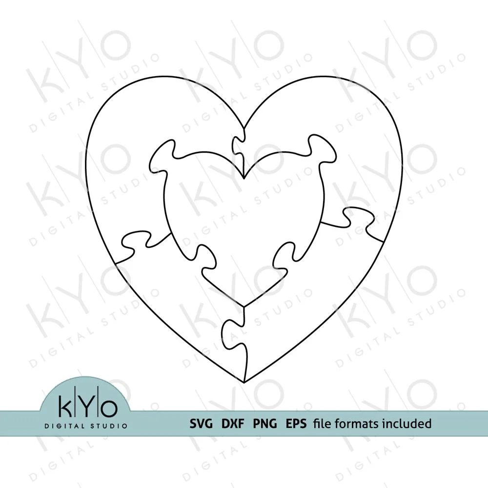 Heart In Heart Jigsaw Puzzle Templates Ai Eps Dxf Svg Png Files