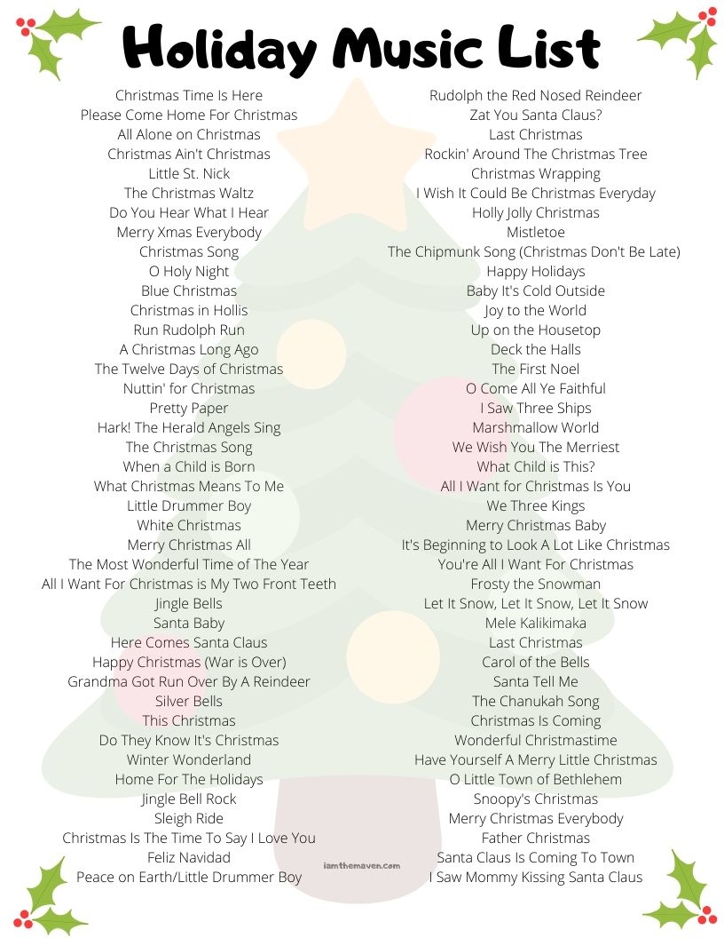 Holiday Music List Holiday Music List