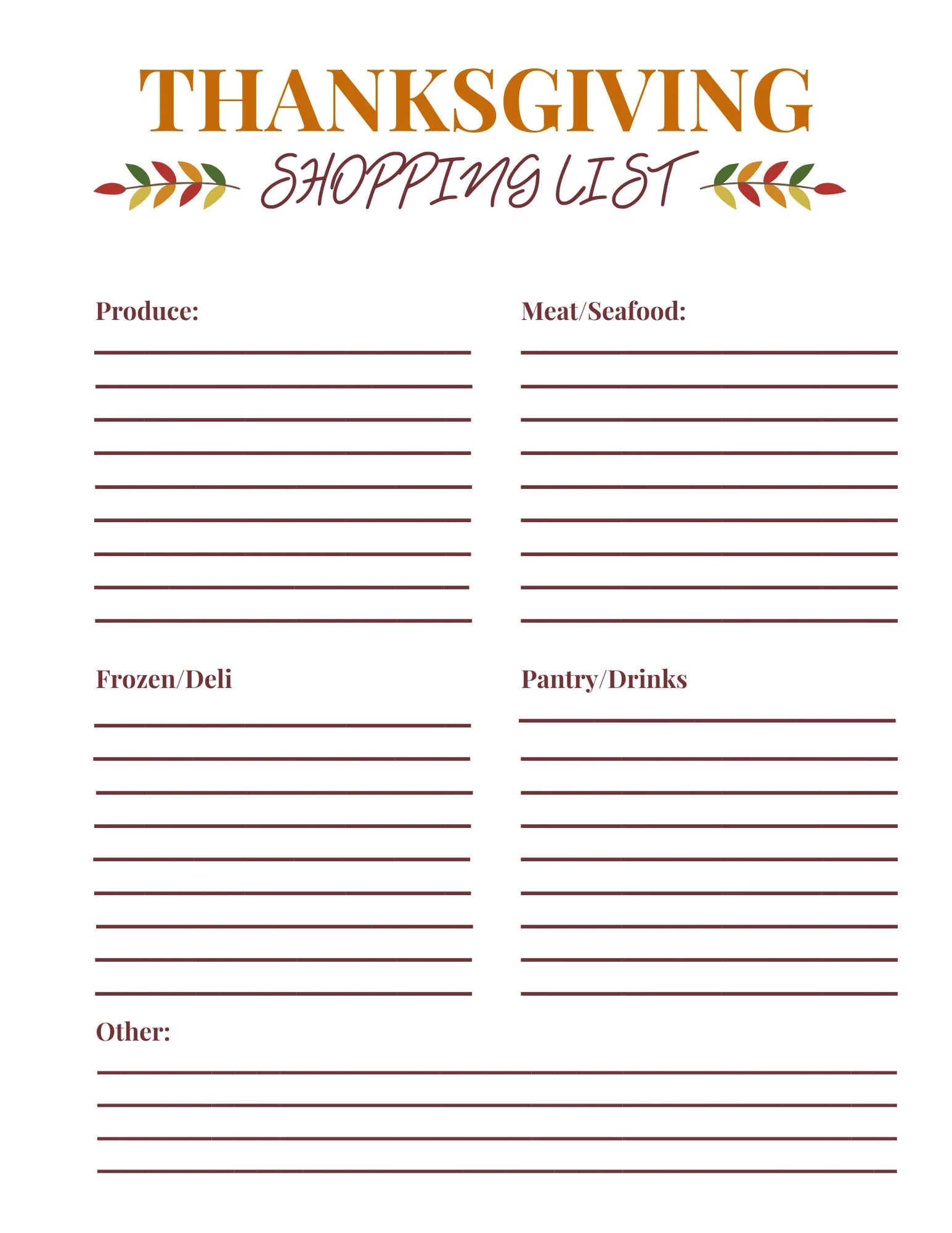 free printable thanksgiving shopping list