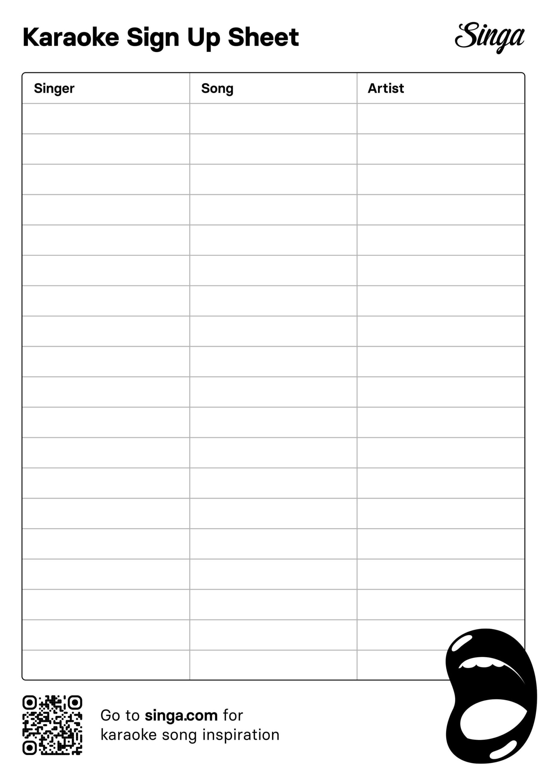 Karaoke Sign Up Sheet Karaoke Sign Up Sheet