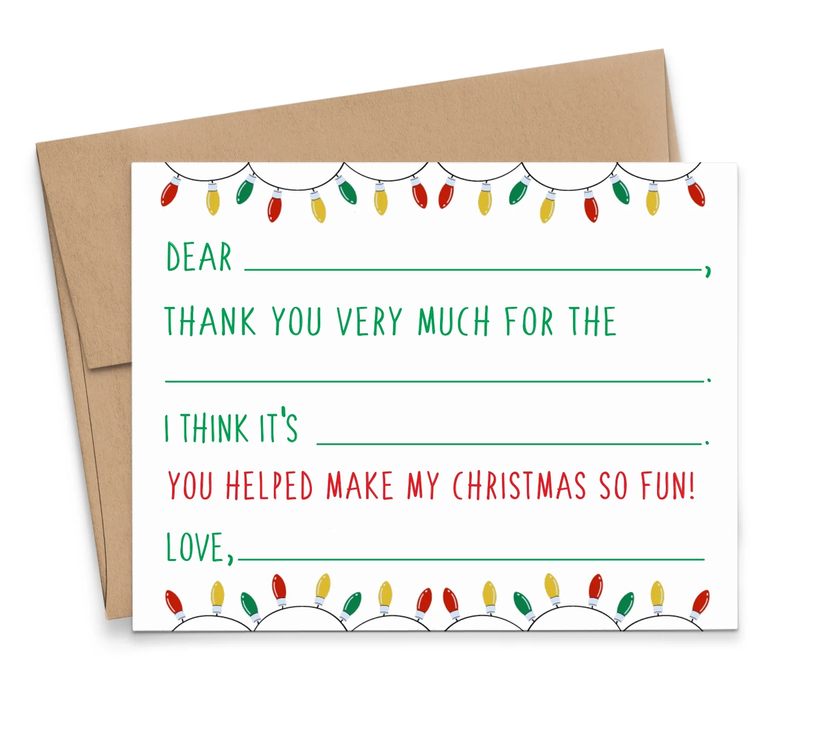 Kids Fill In Thank You Card With Christmas Lights