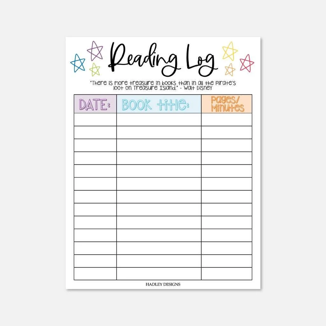 Kids Reading Log Printable Printable