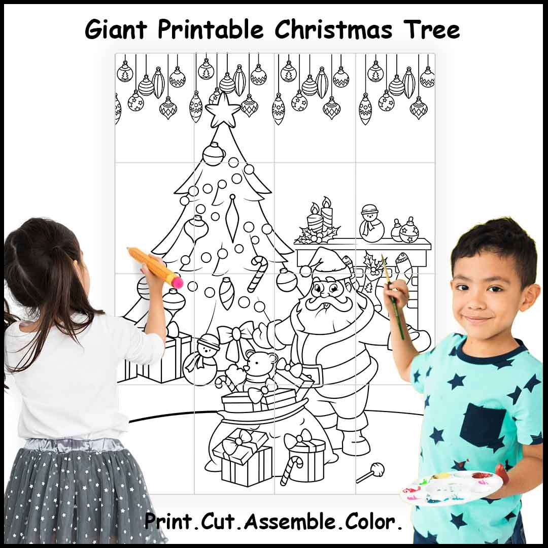 Large Printable Christmas Tree And Santa Claus Large Printable Christmas Tree And Santa Claus