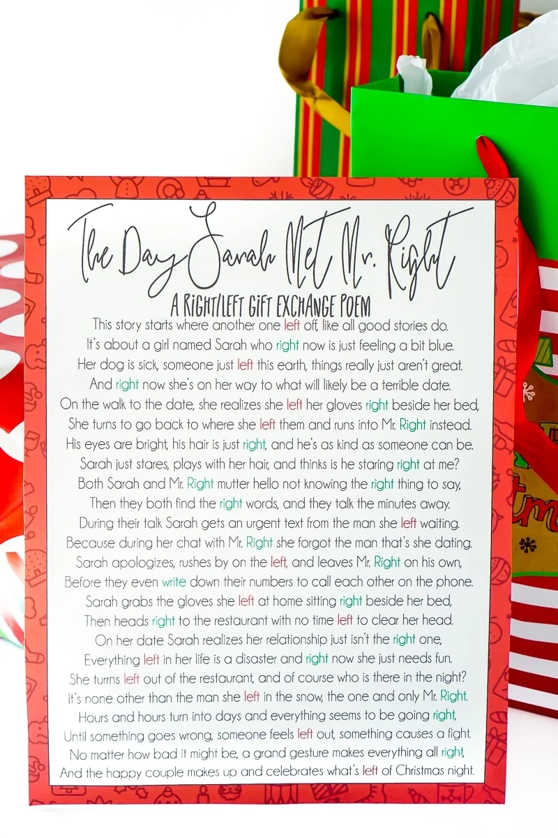 Left Right Christmas Gift Exchange Poem