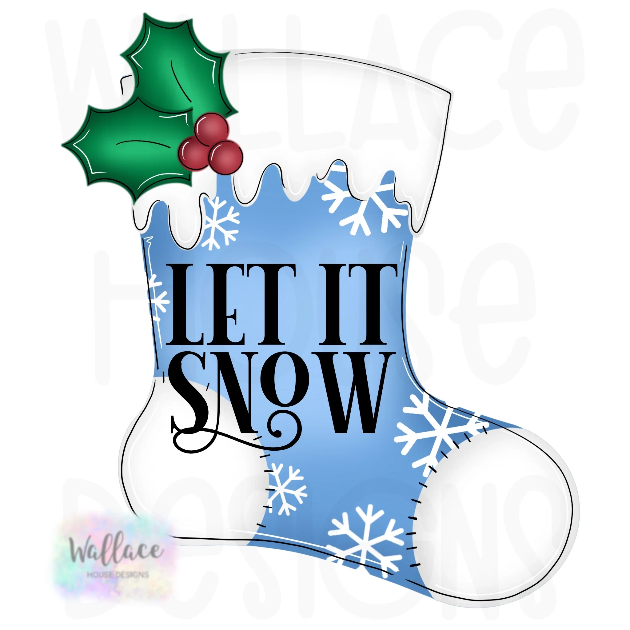 Let It Snow Holly Stocking Printable Template Let It Snow Holly Stocking Printable Template