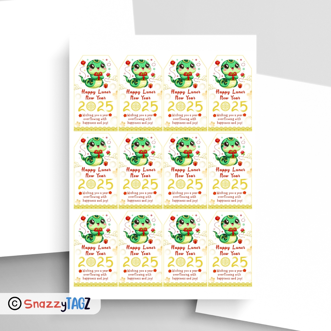Lunar New Year Gift Tag Snake Chinese New Year Snake Printable Tag Year Of The Snake Cards Chinese