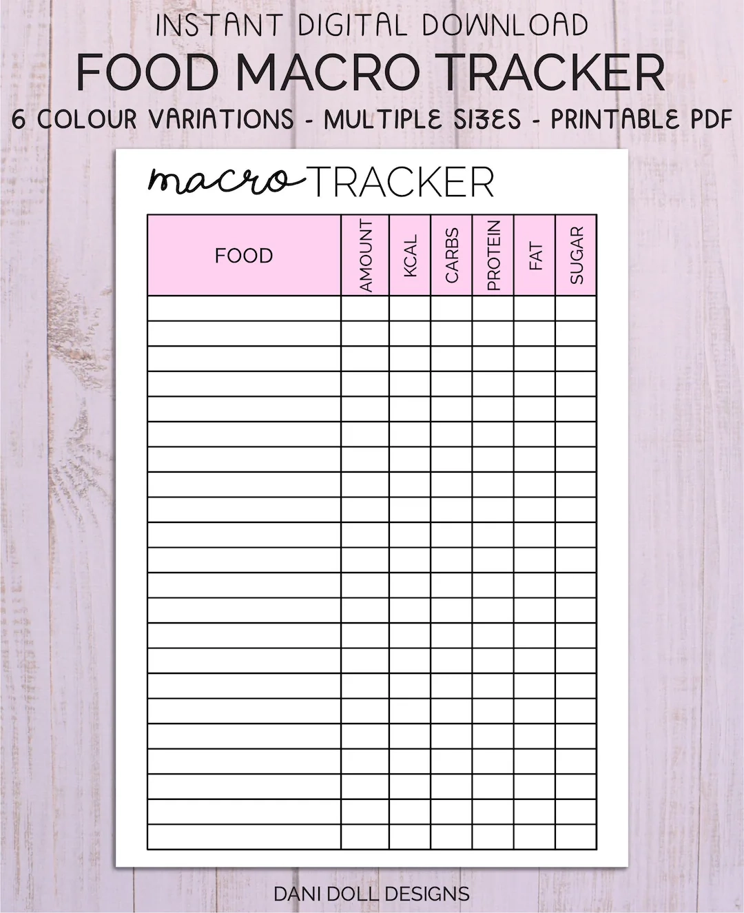 Macro Tracker Printable Food Journal