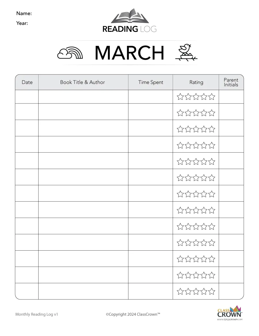 March Reading Log March Reading Log