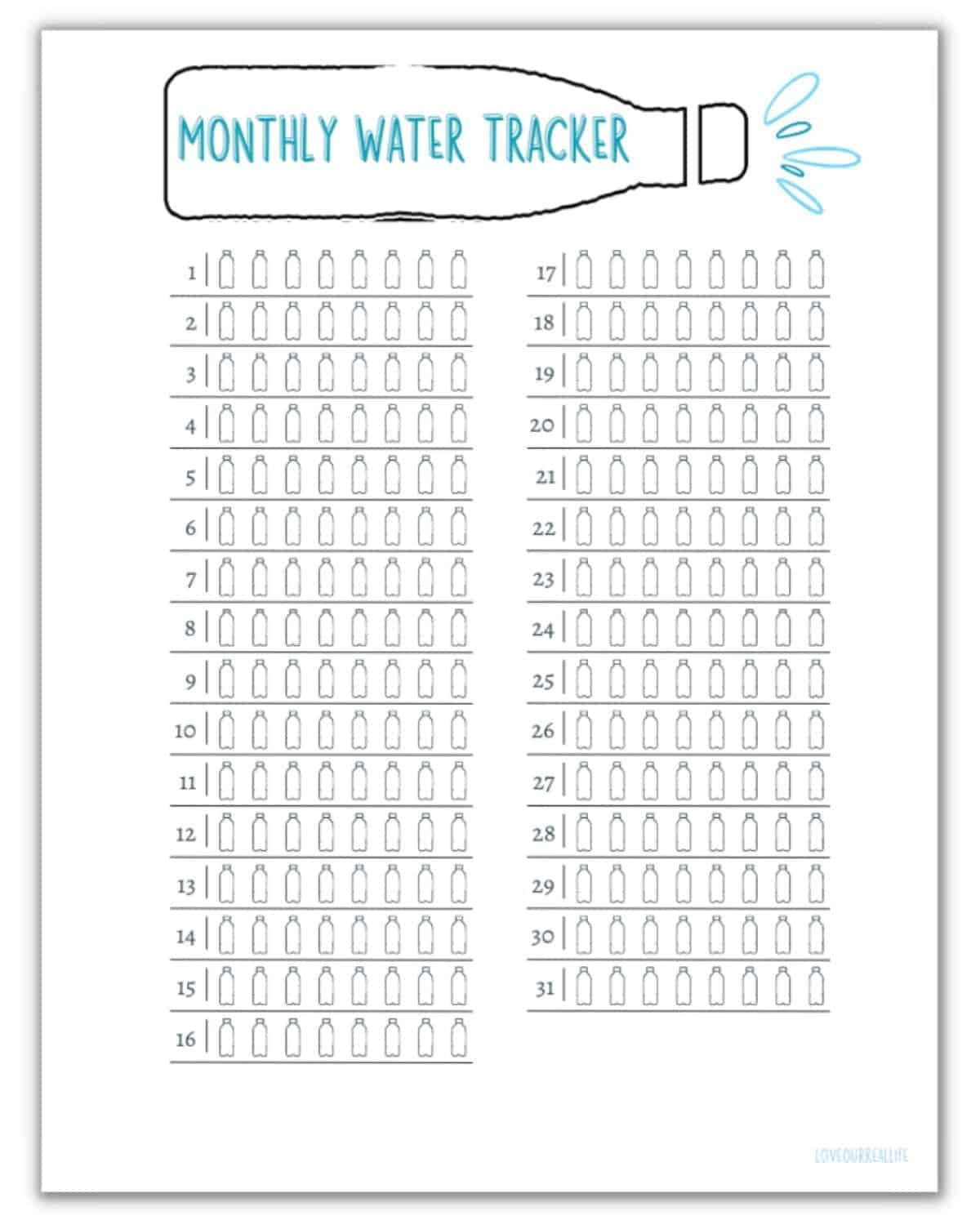 water tracker bullet journal printable