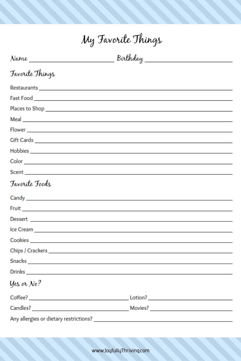 My Favorite Things Printable