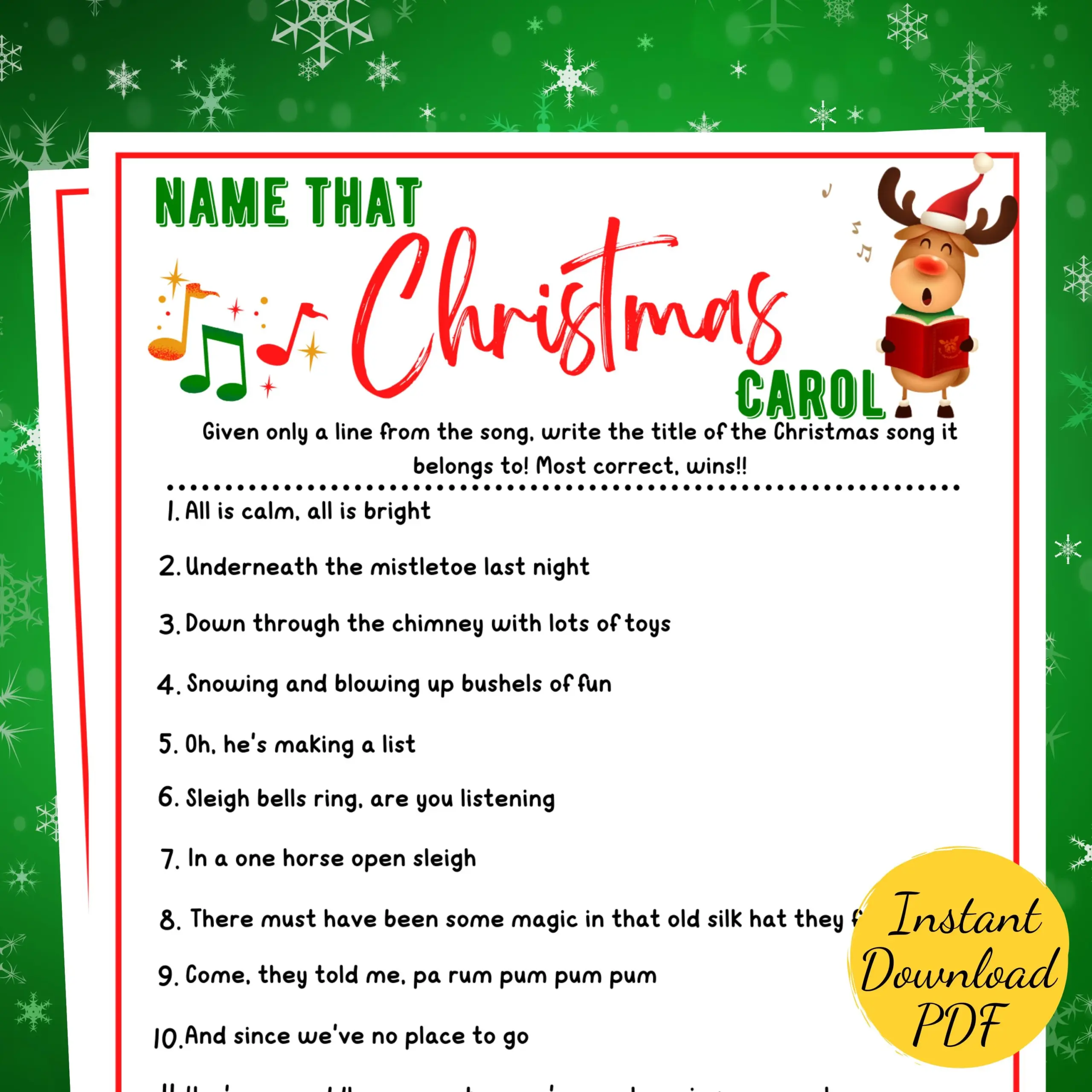 Name That Christmas Carol Game Printable