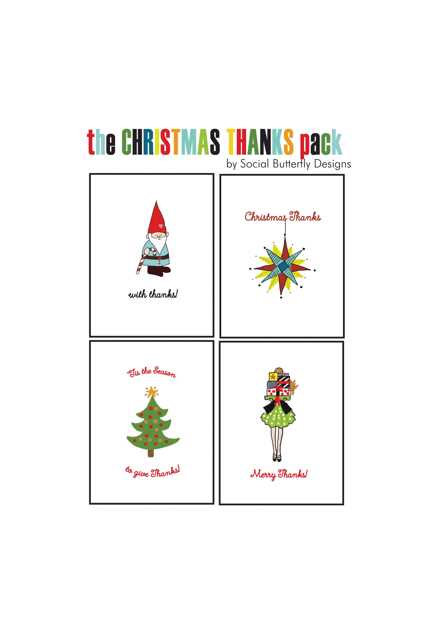 New Christmas Thank You Note Card Set
