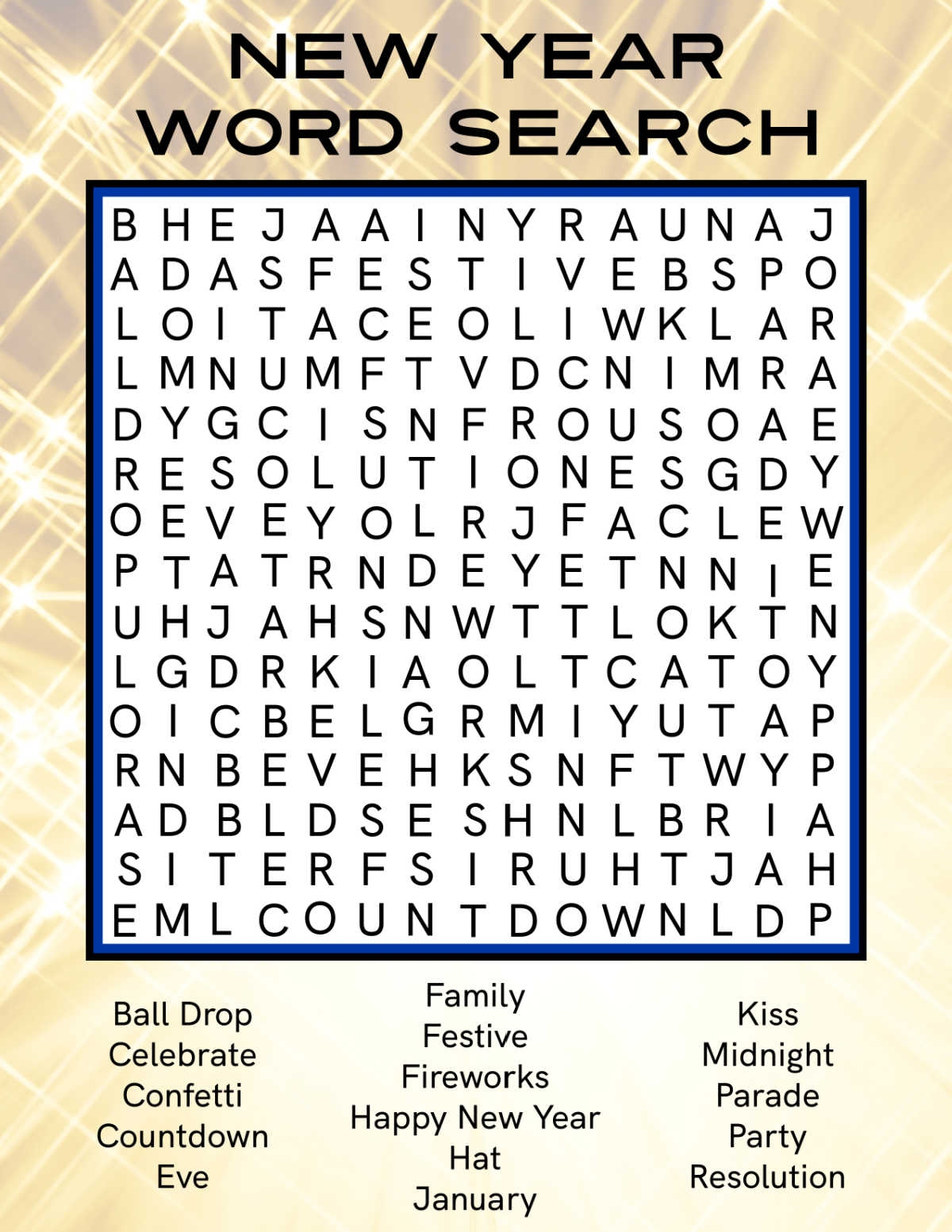 New Year Word Search New Year Word Search