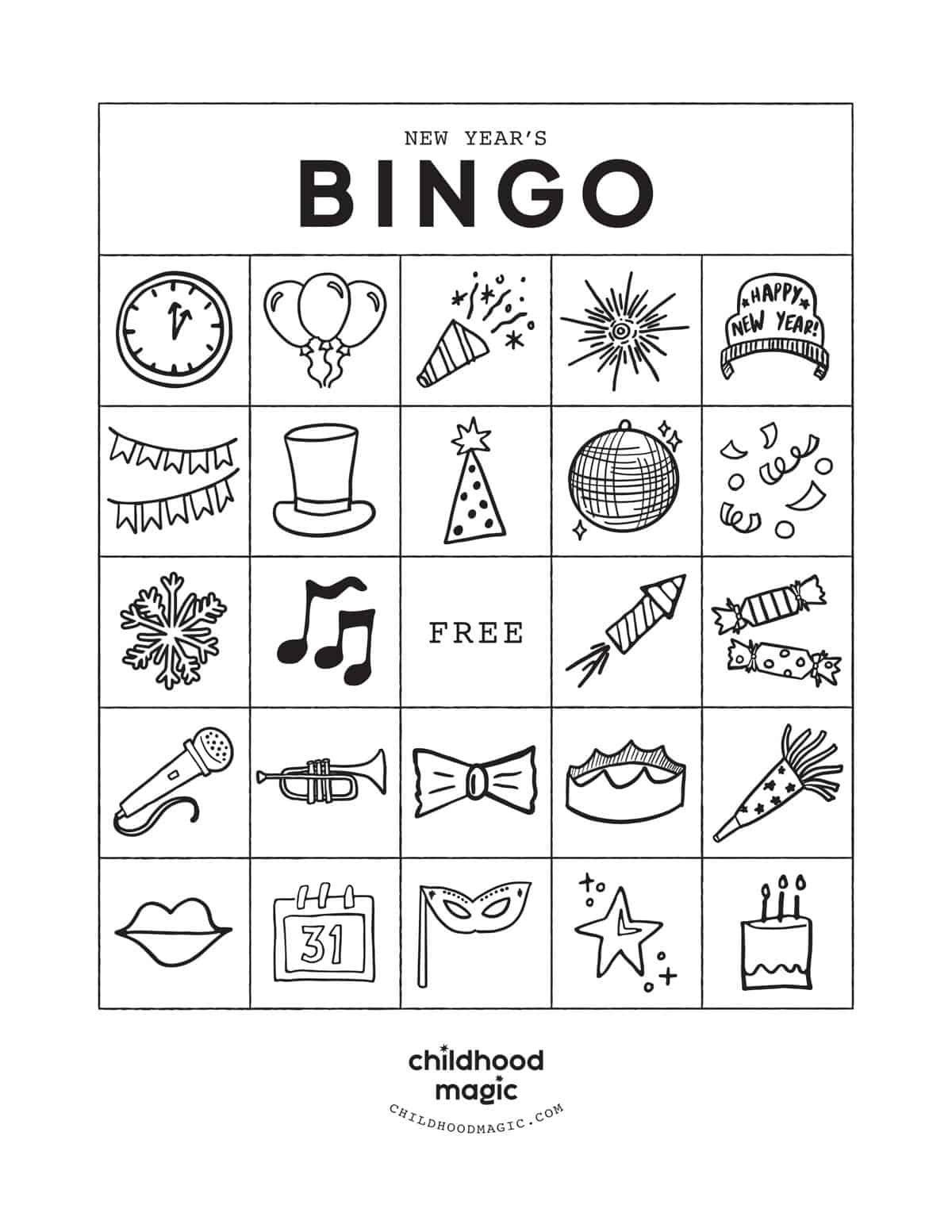 New Years Bingo Printable Game New Years Bingo Printable Game