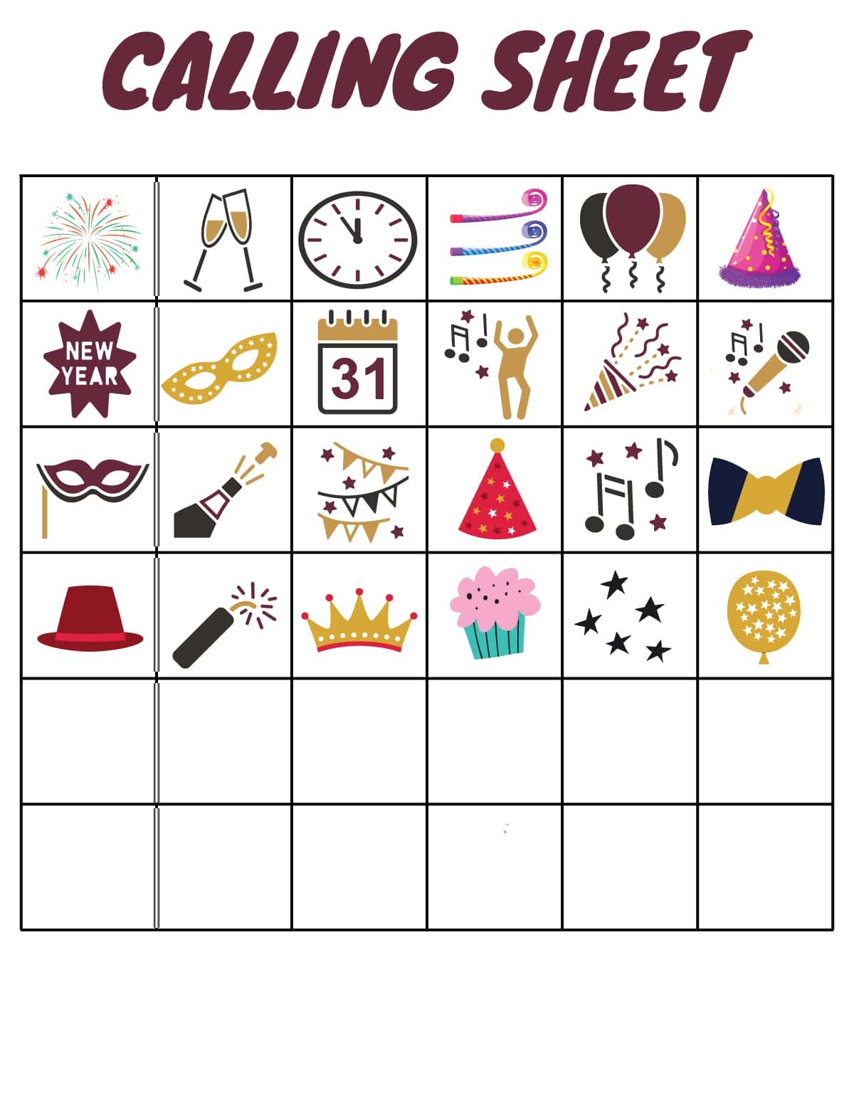 New Years Eve Bingo New Years Eve Bingo