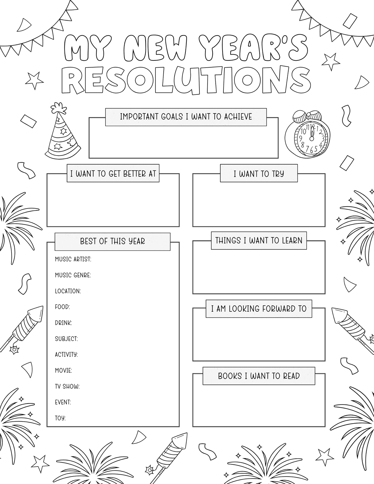 New Years Resolution Template For Kids