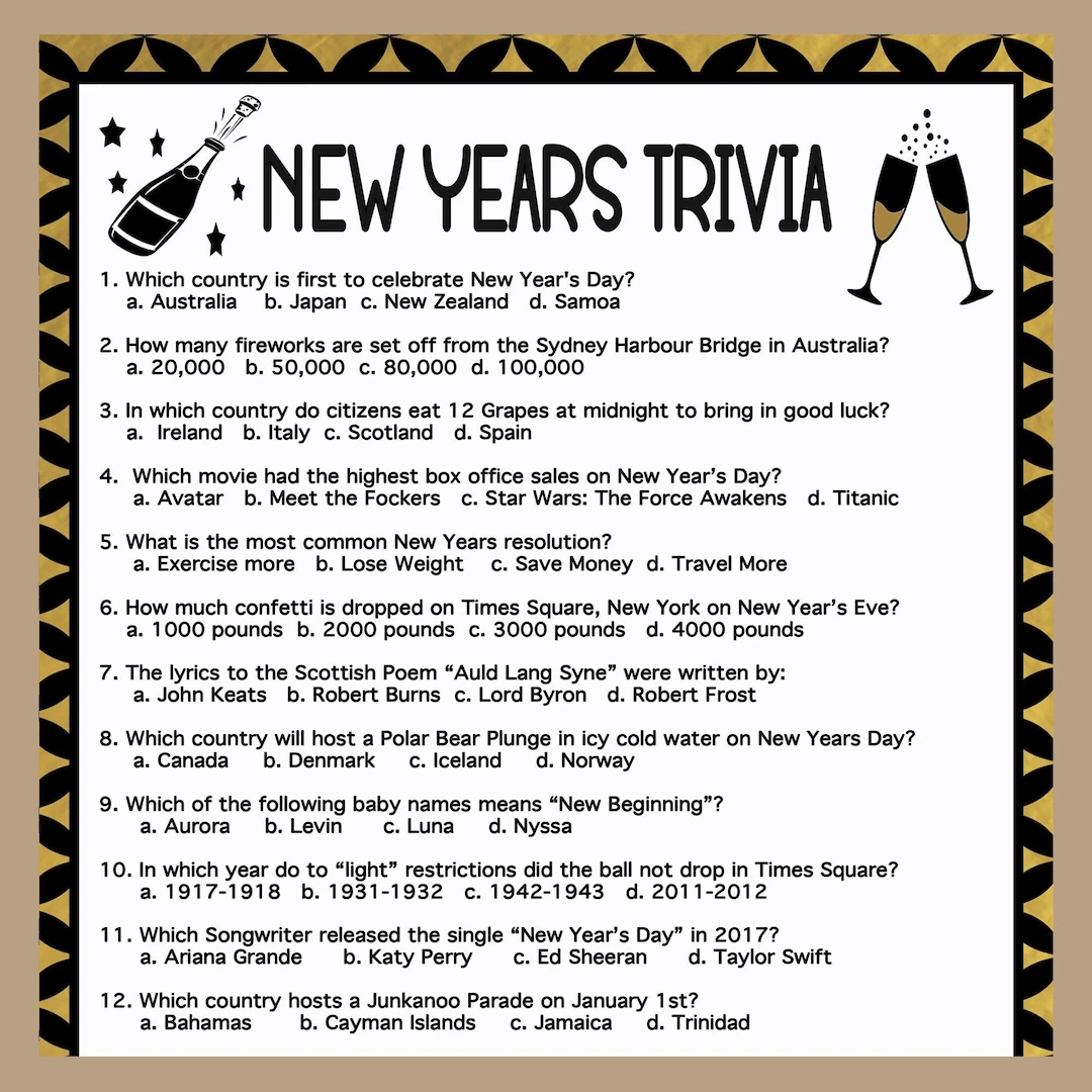 New Years Trivia Game New Years Eve New Years Trivia Game New Years Eve