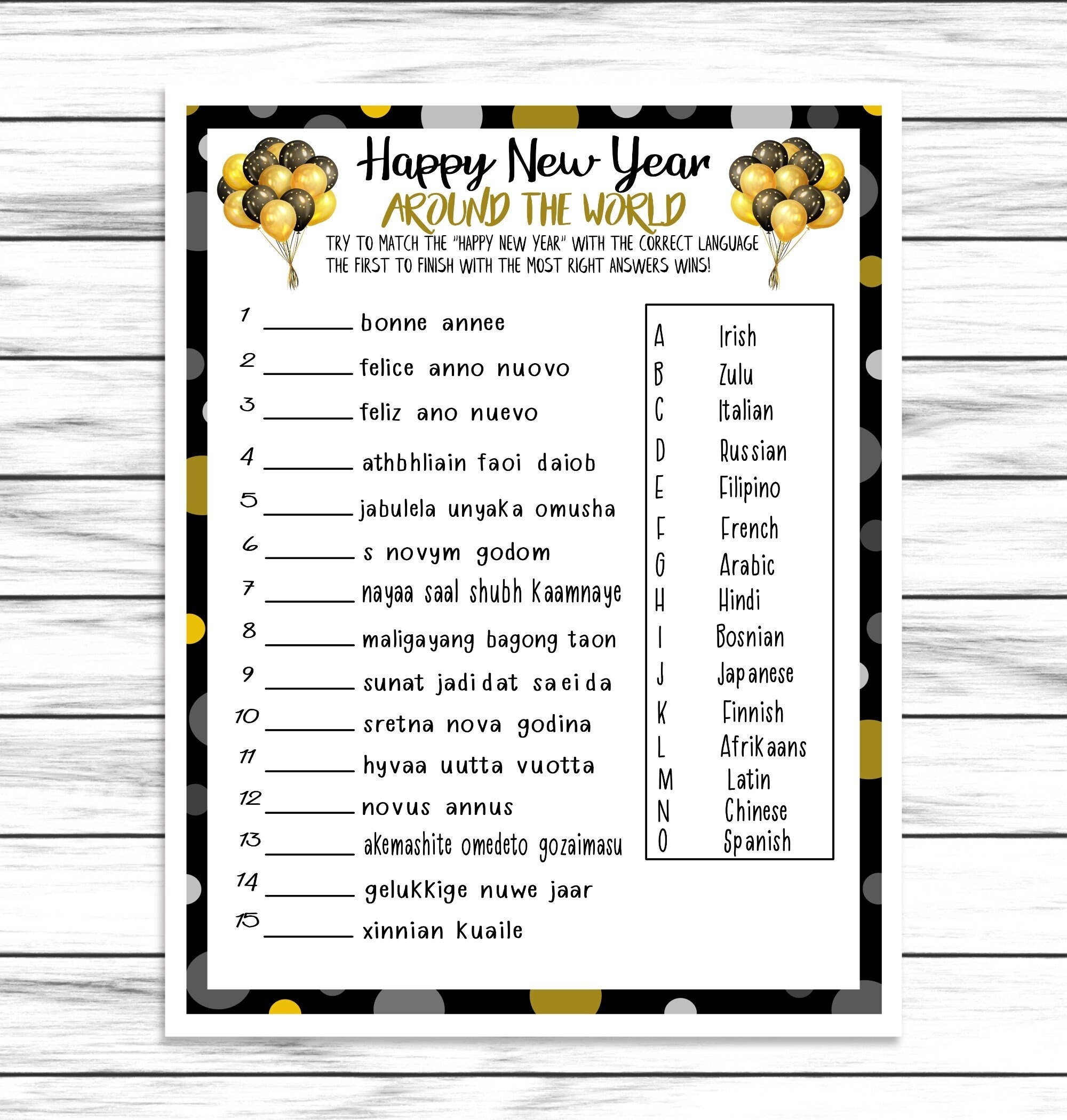 New Years Trivia Quiz Game Printable Or