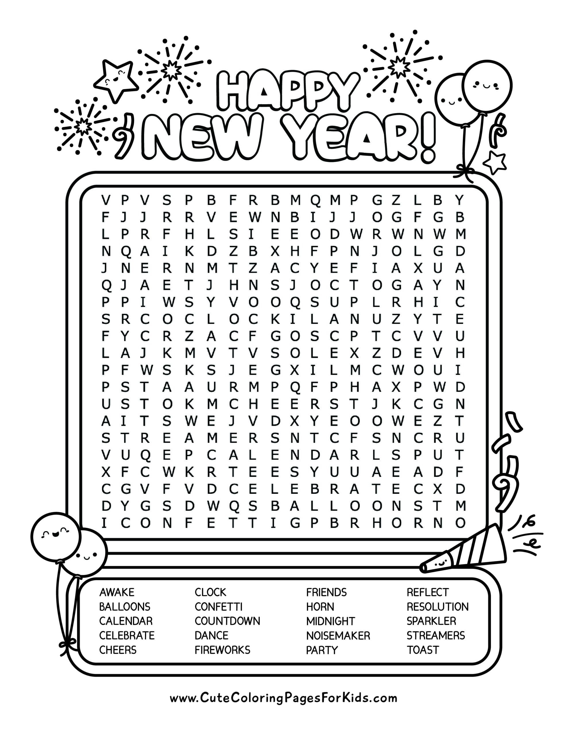 New Years Word Search New Years Word Search