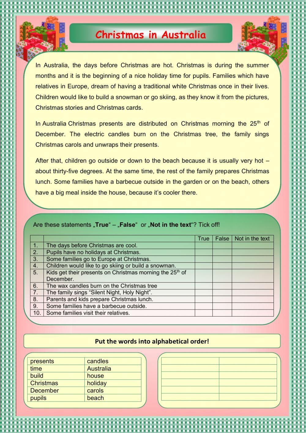 christmas in australia worksheets
