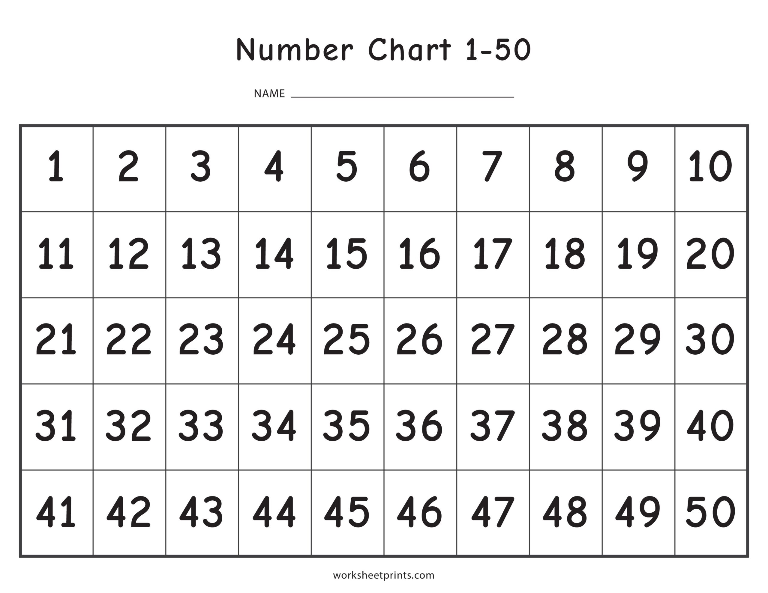 Number Charts 1 50 Number Charts 1 50