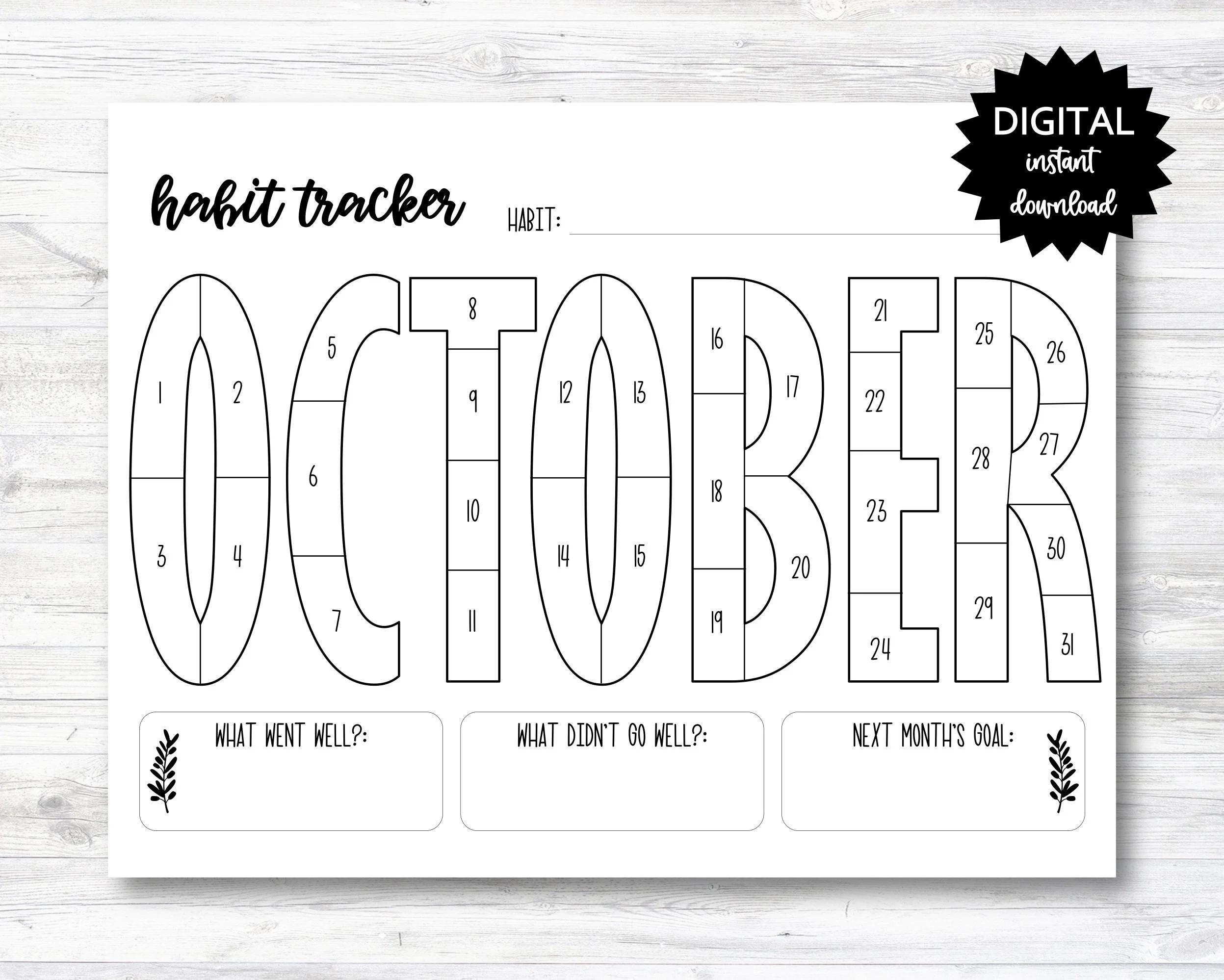 October Habit Tracker Coloring Sheet