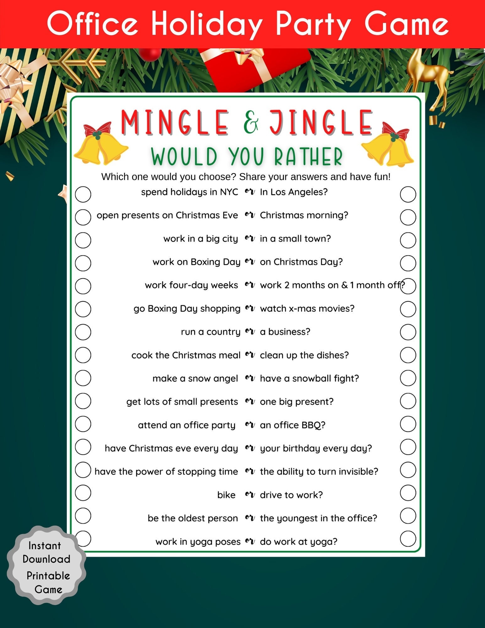Office Holiday Would You Rather Game