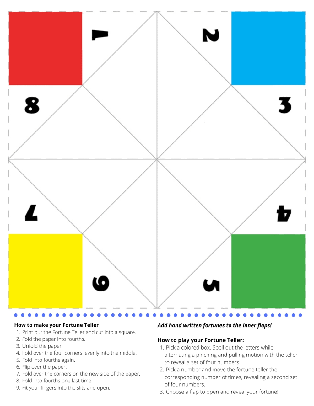 chinese new year fortune teller printable