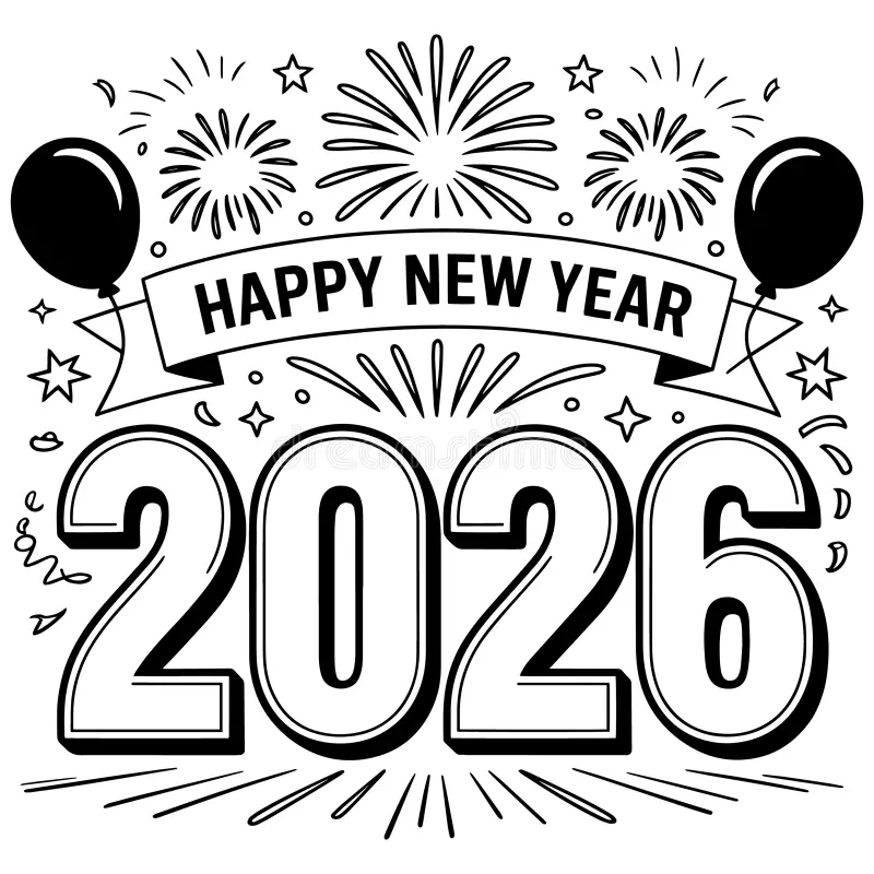 Playful Happy New Year Balloon Firework Celebration Fun Vector Line Art Image398120124